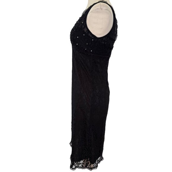 Black Y2K‎ Sleeveless Formal Dress Sequin Lace Bodice Babydoll V Neck & Back 8 - Picture 4 of 11